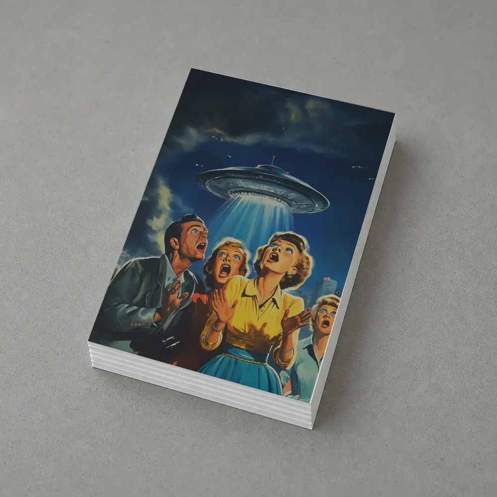 Retro Fifties UFO Invasion Panic City Night – Postcards