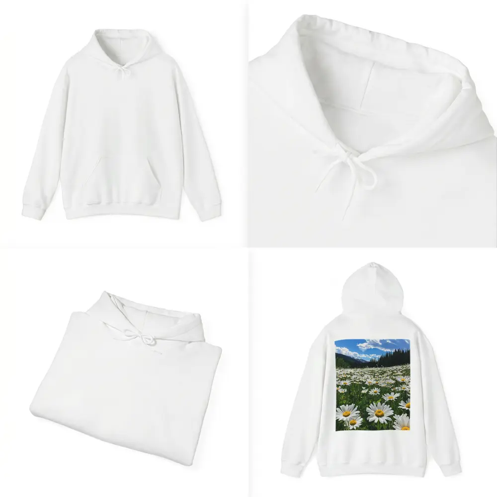 White Daisies Field Mountain Forest Sky – Hoodies