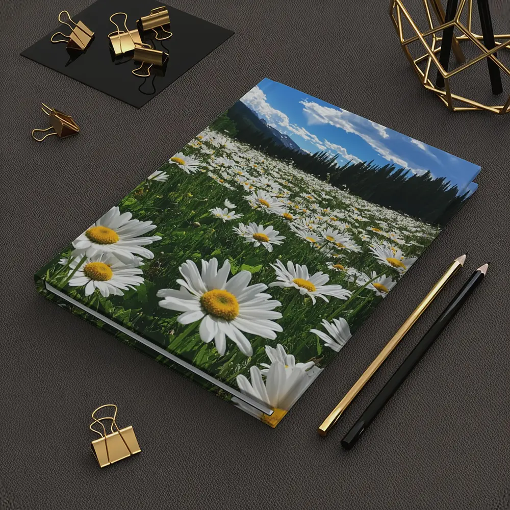White Daisies Field Mountain Forest Sky – Notebooks