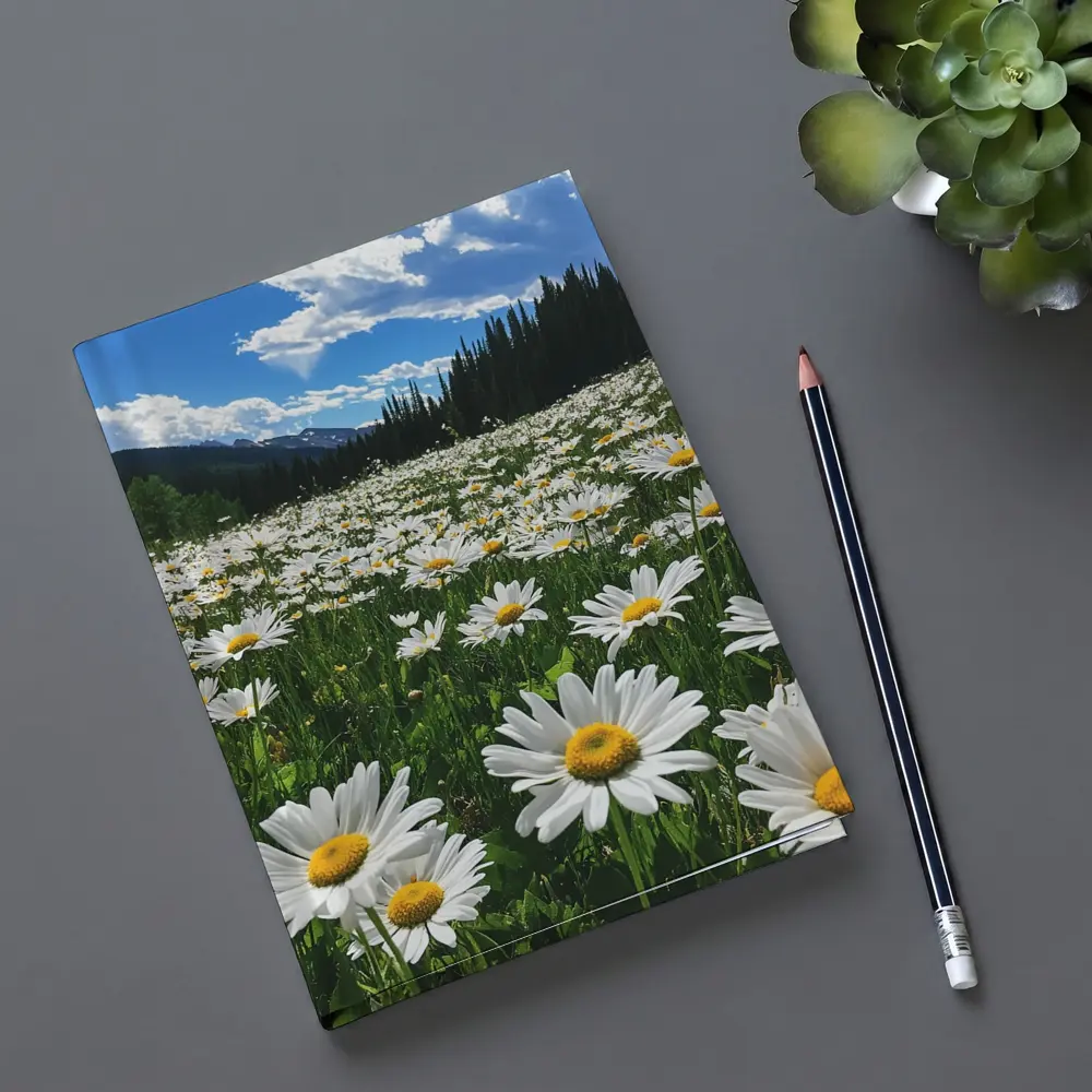 White Daisies Field Mountain Forest Sky – Notebooks