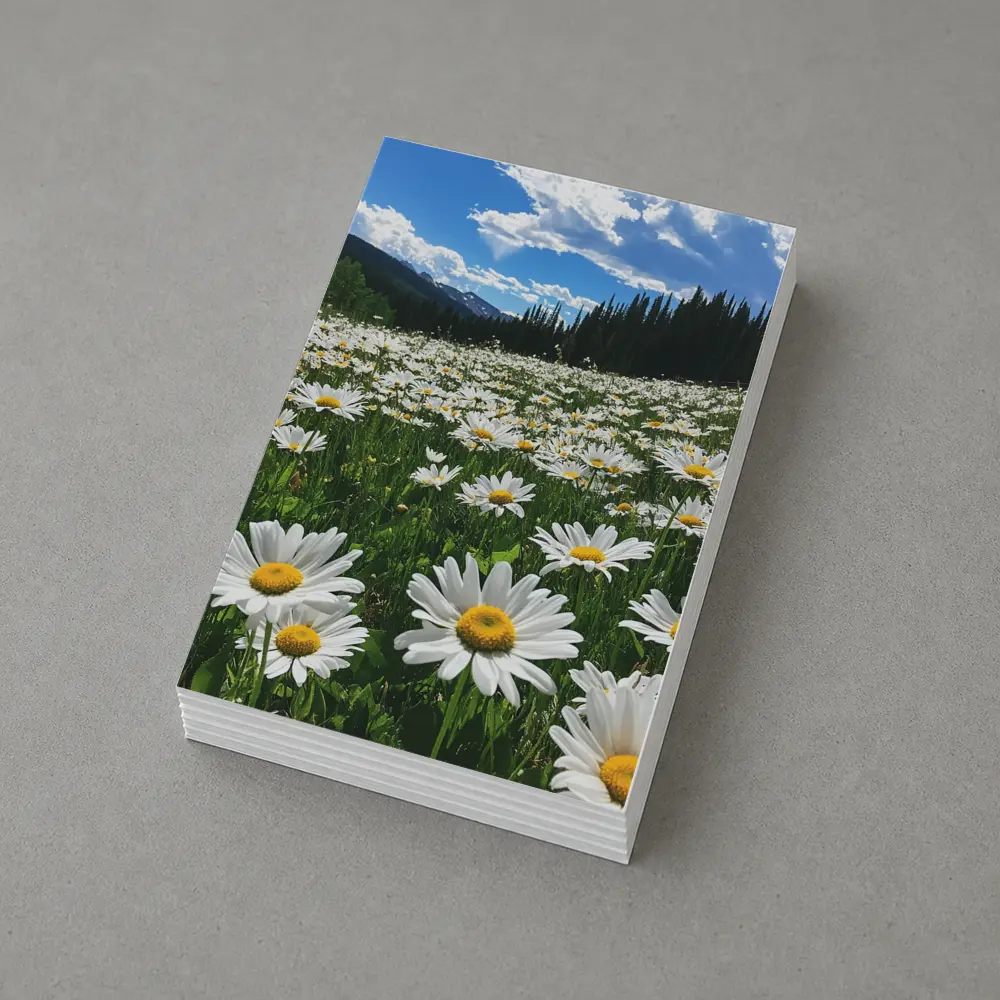 White Daisies Field Mountain Forest Sky – Postcards