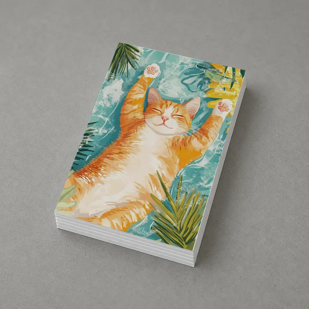 Happy Orange Cat Tropical Leaves Background – Postcards