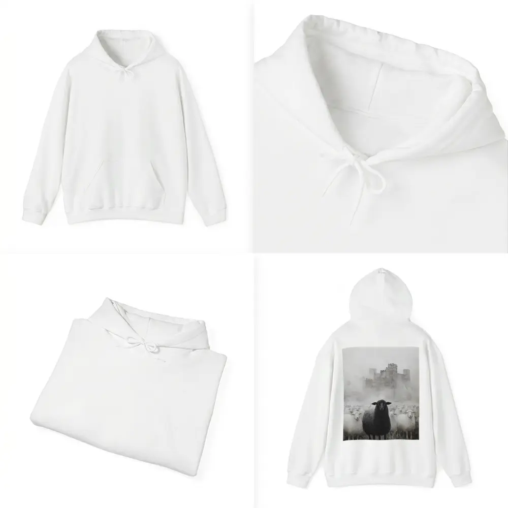 Black Sheep Flock Misty Castle Background – Hoodies
