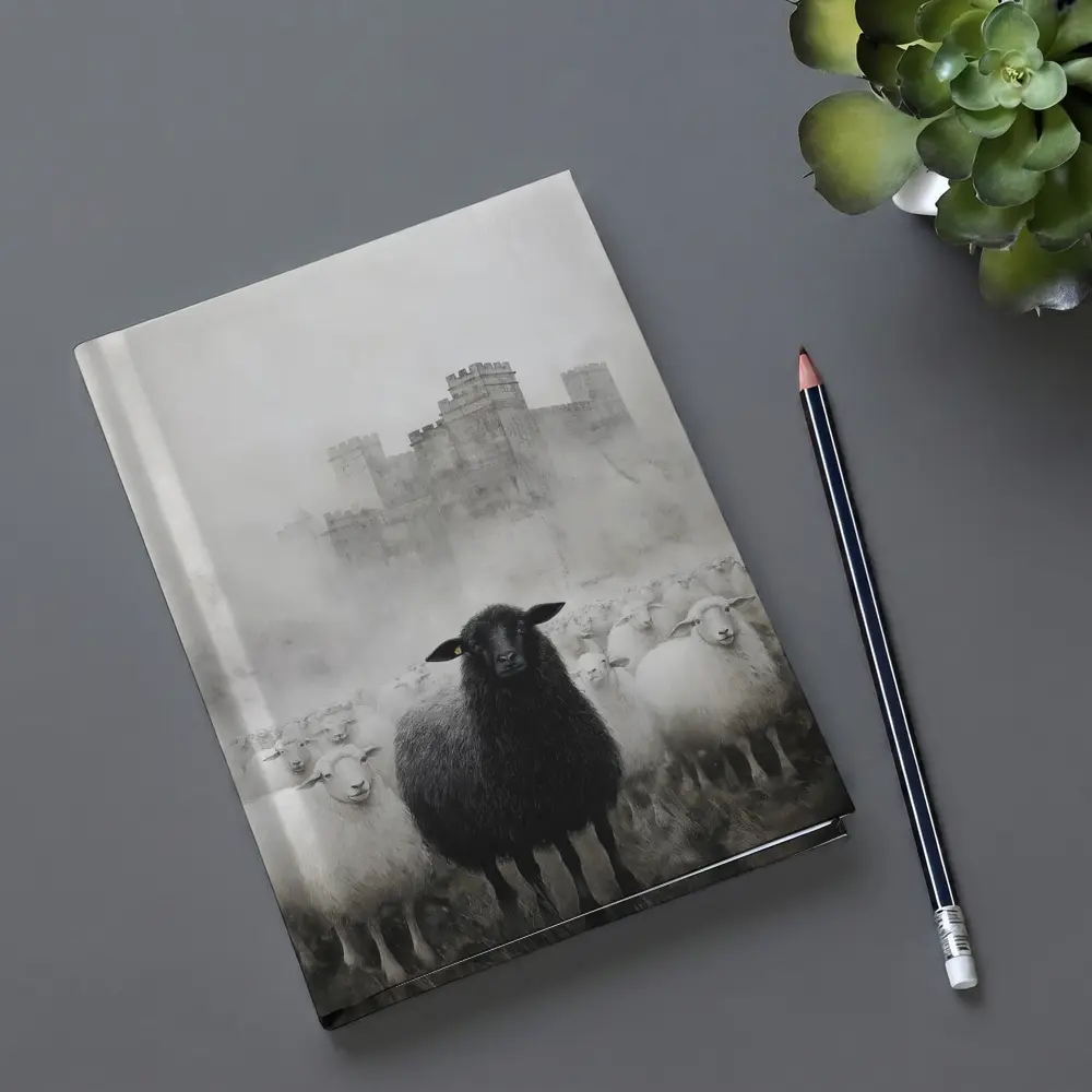 Black Sheep Flock Misty Castle Background – Notebooks