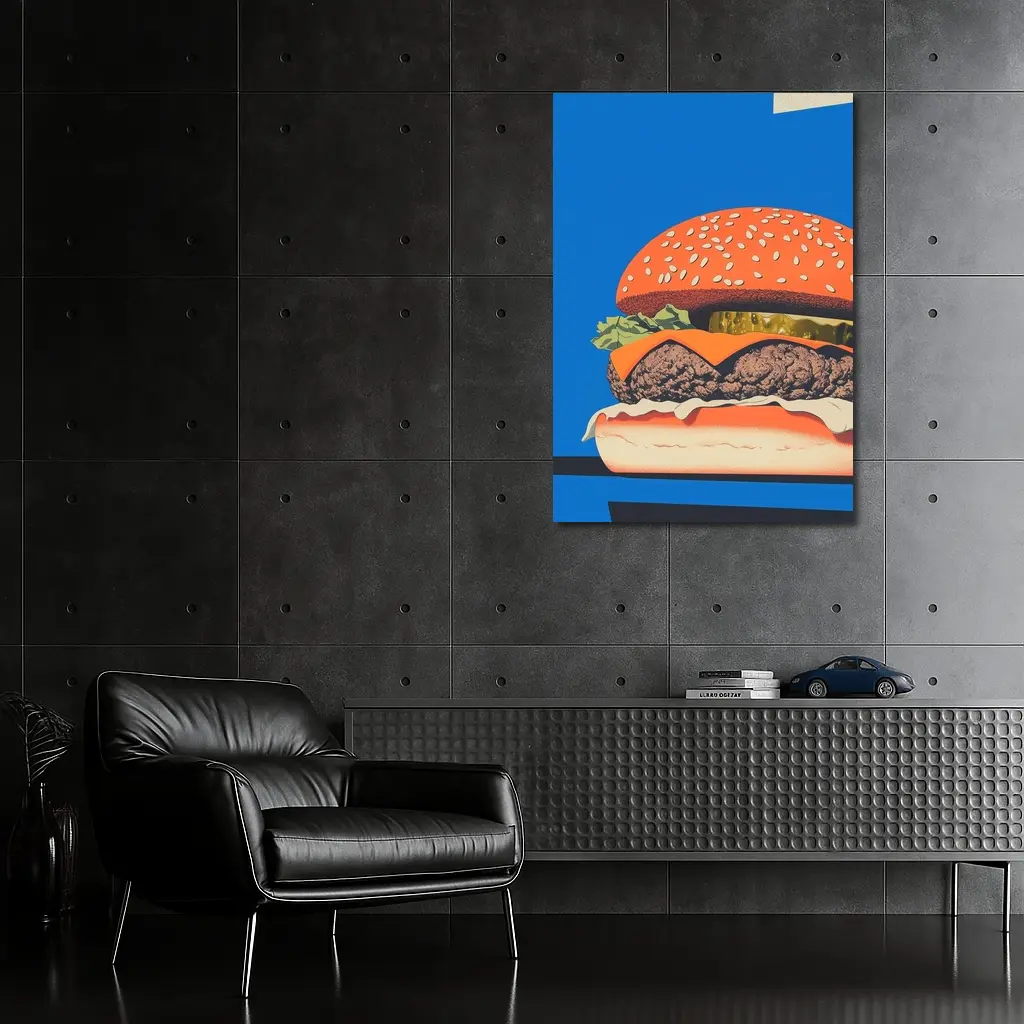Cheeseburger Pop Art Blue Background – Wall Art