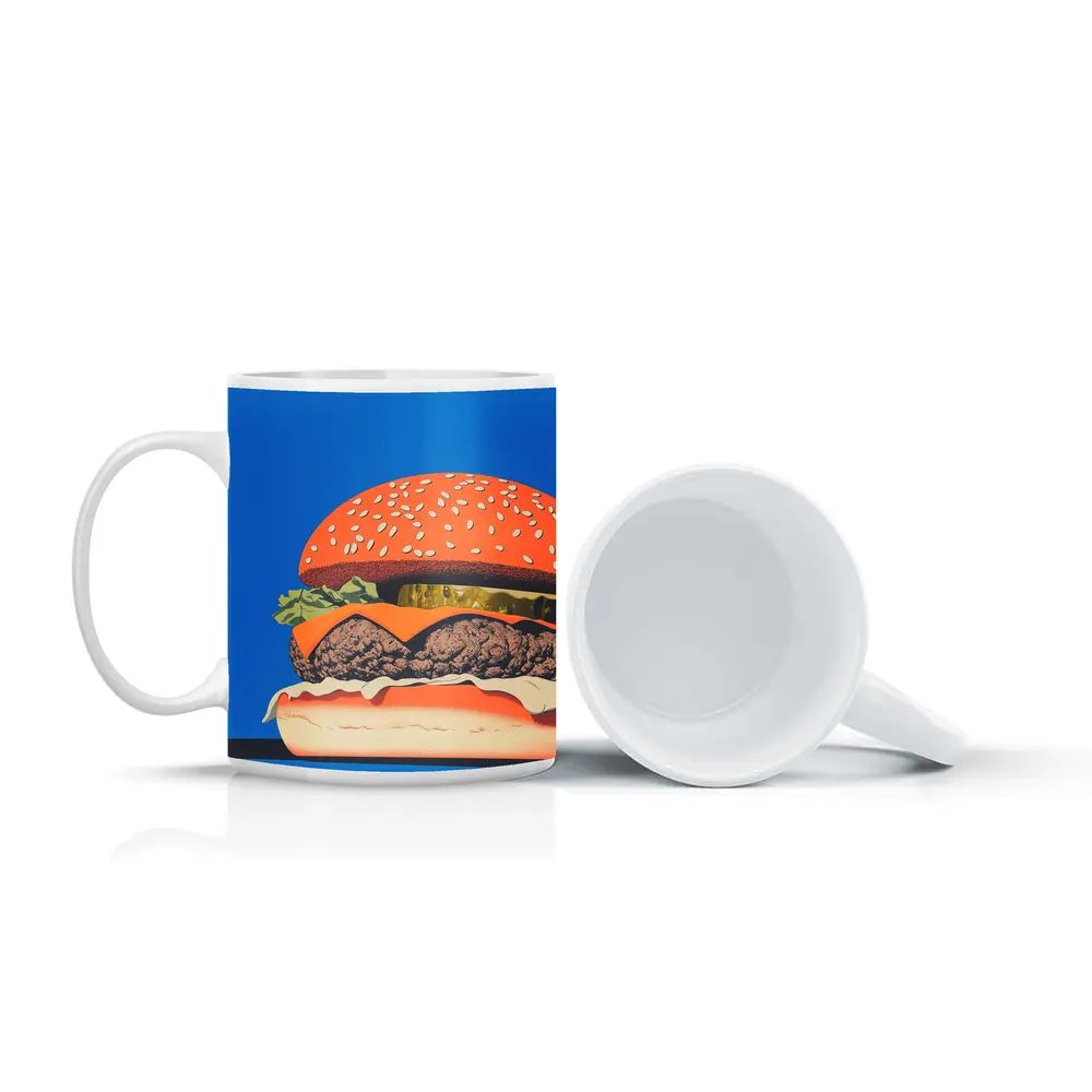Cheeseburger Pop Art Blue Background – Mugs