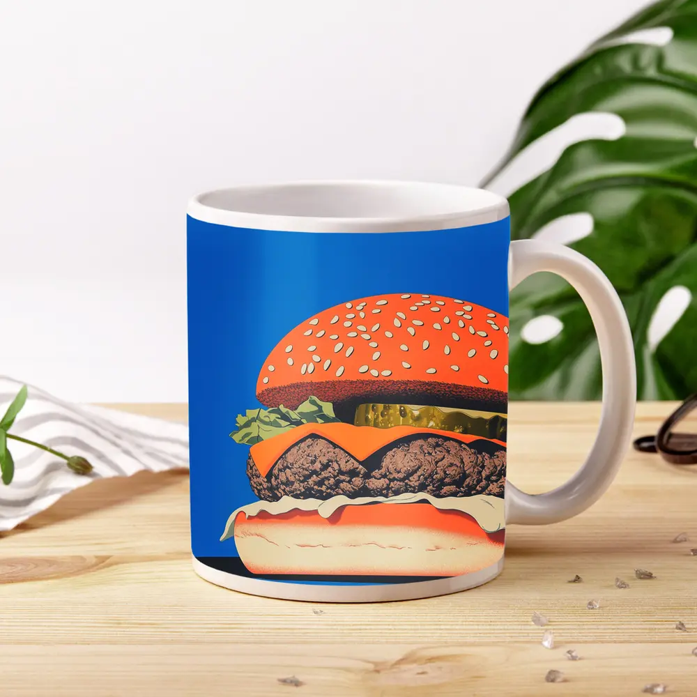 Cheeseburger Pop Art Blue Background – Mugs
