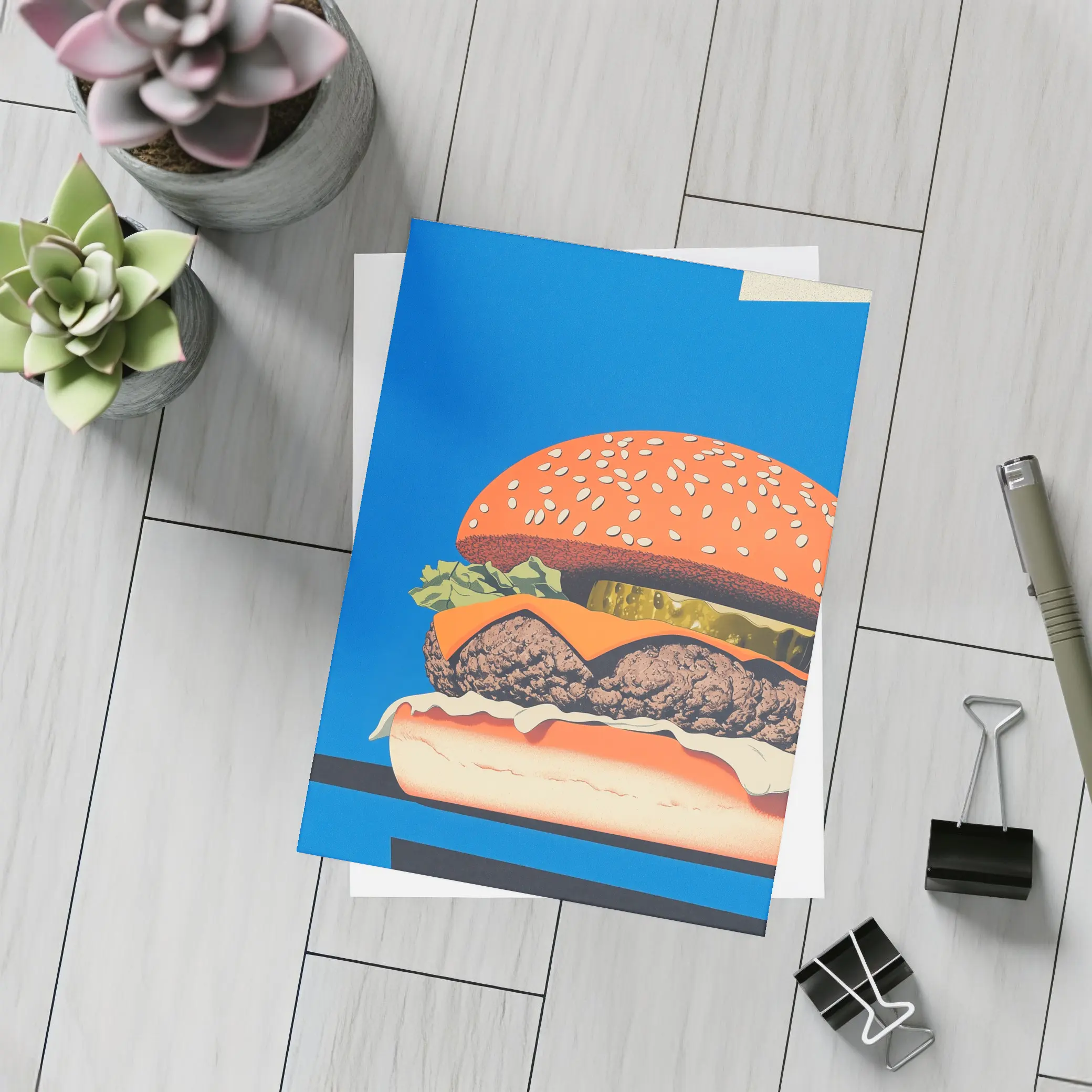 Cheeseburger Pop Art Blue Background – Postcards