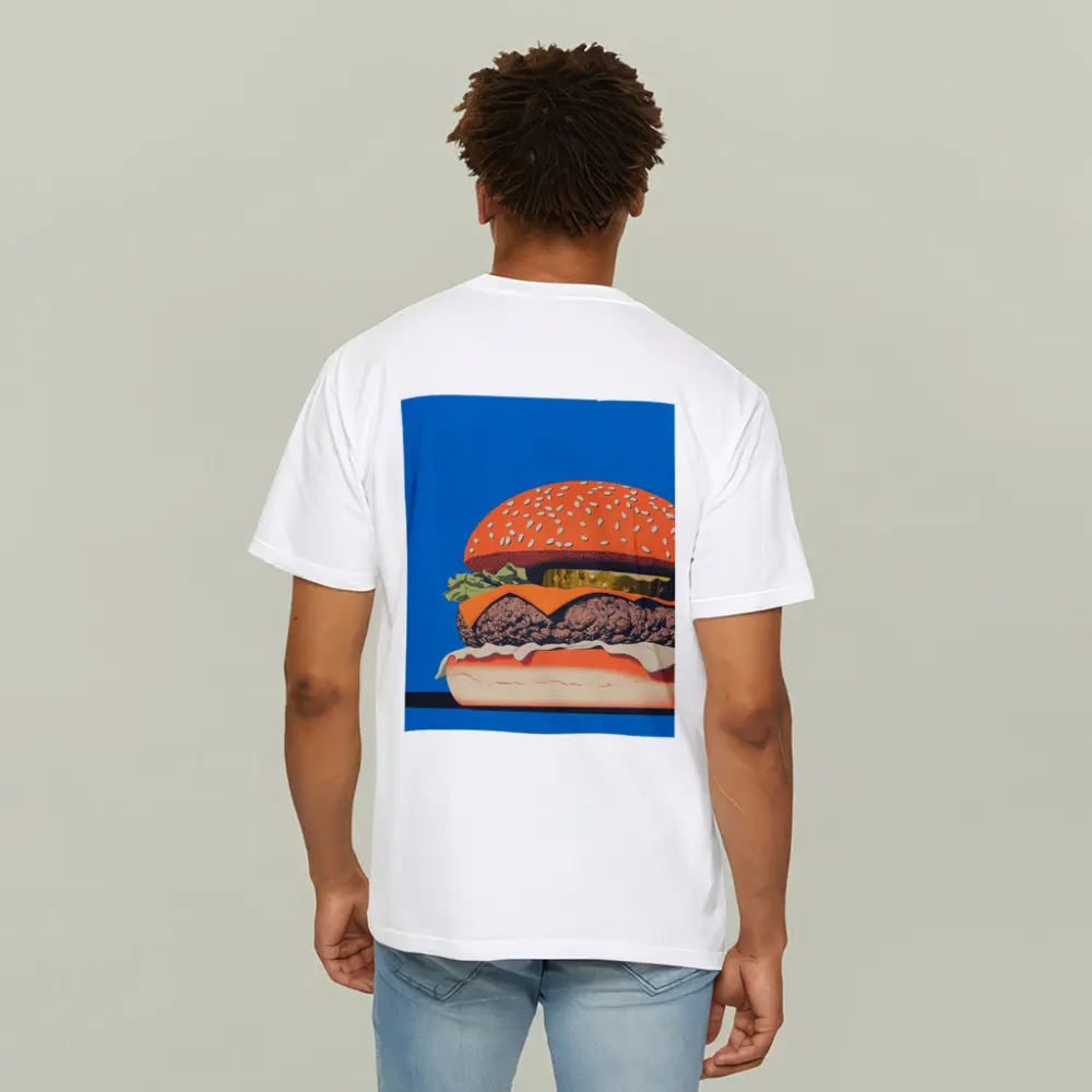Cheeseburger Pop Art Blue Background – T-Shirts