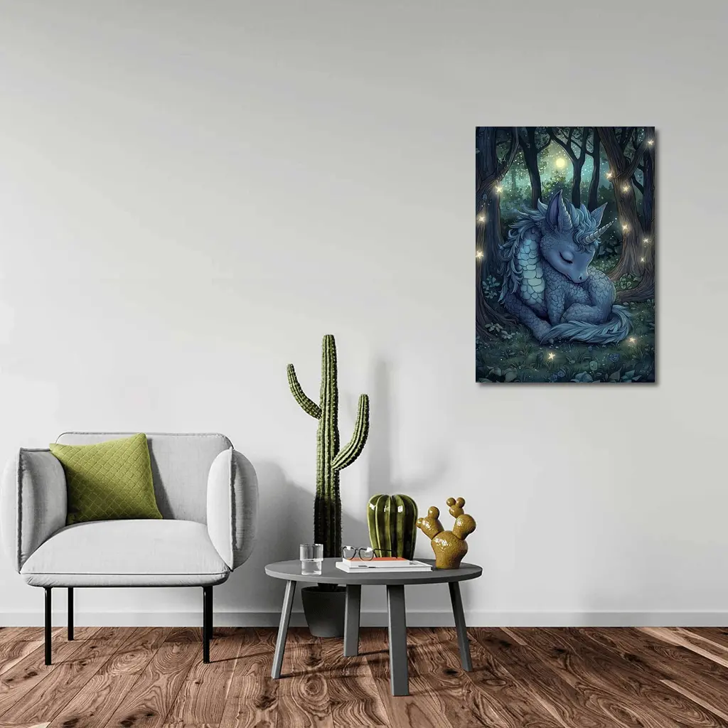 Sleeping Dragon Unicorn Glowing Enchanted Forest – Wall Art