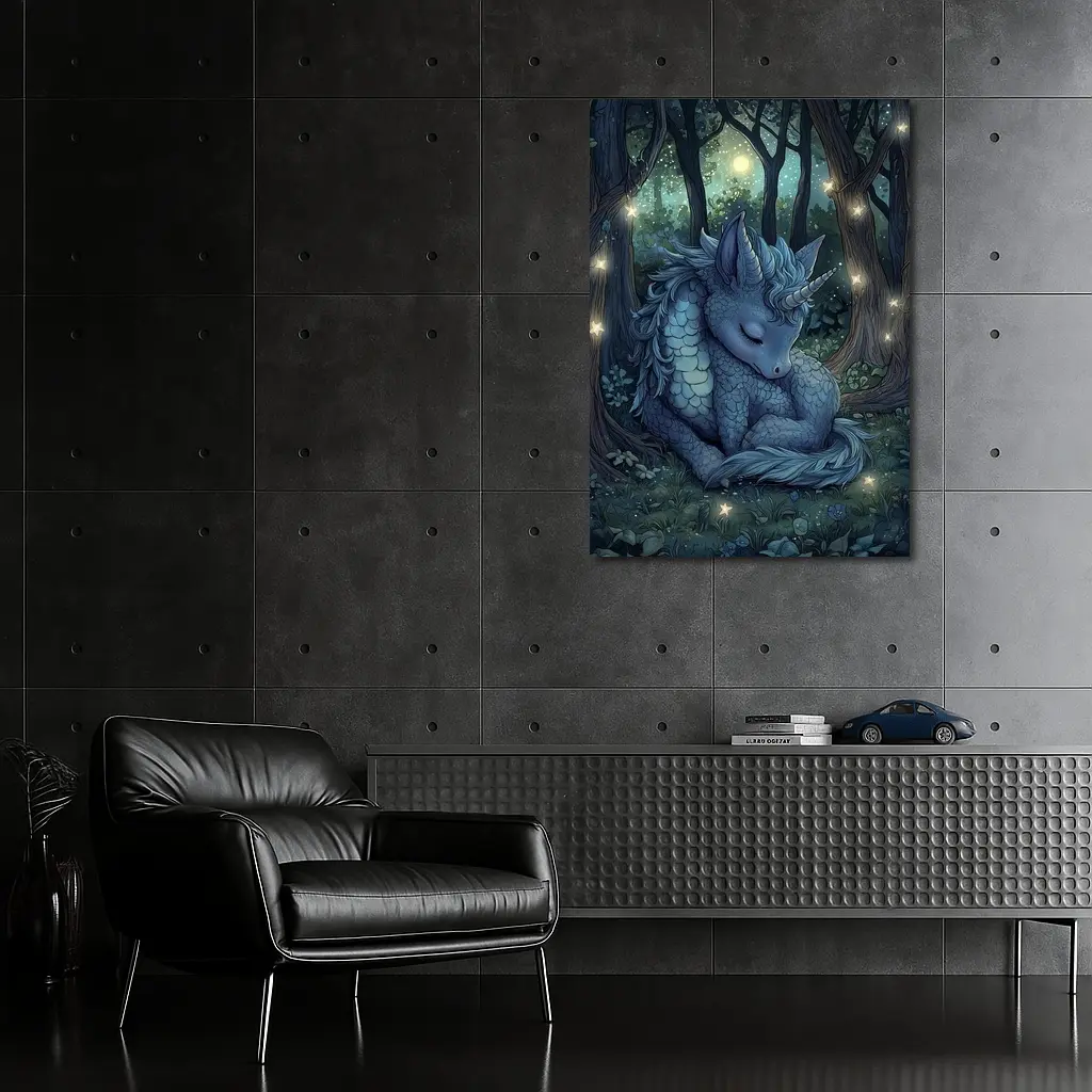 Sleeping Dragon Unicorn Glowing Enchanted Forest – Wall Art