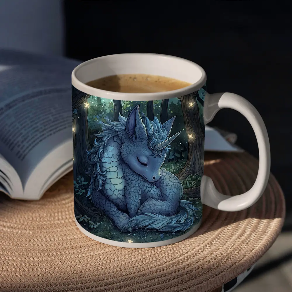 Sleeping Dragon Unicorn Glowing Enchanted Forest – Mugs