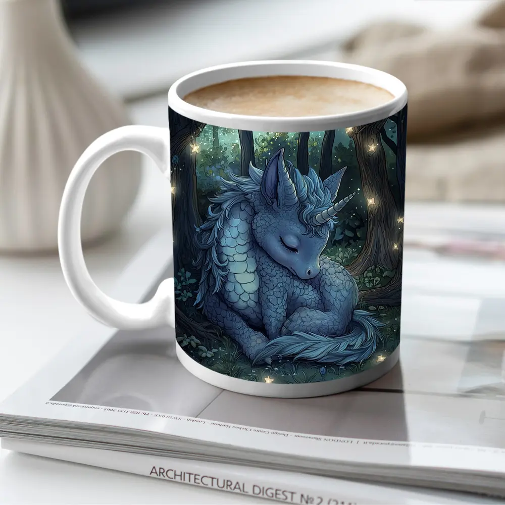 Sleeping Dragon Unicorn Glowing Enchanted Forest – Mugs