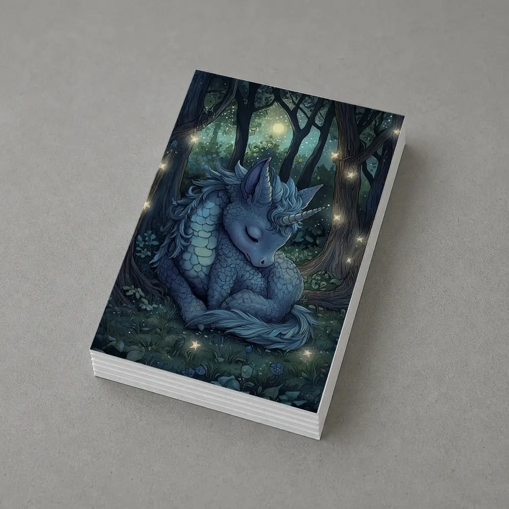 Sleeping Dragon Unicorn Glowing Enchanted Forest – Postcards