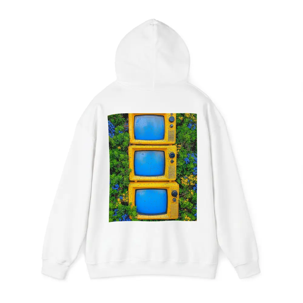 Yellow Retro TVs Stacked Among Wildflowers – Hoodies