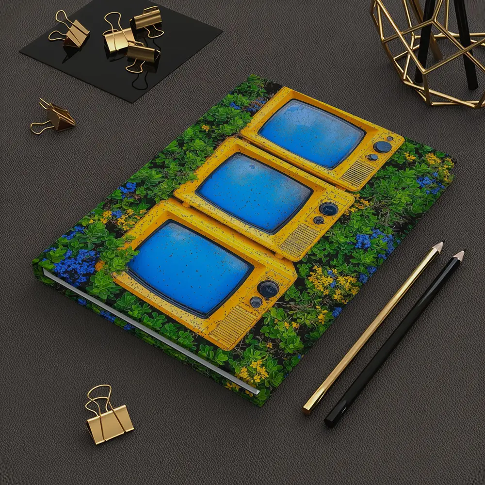 Yellow Retro TVs Stacked Among Wildflowers – Notebooks
