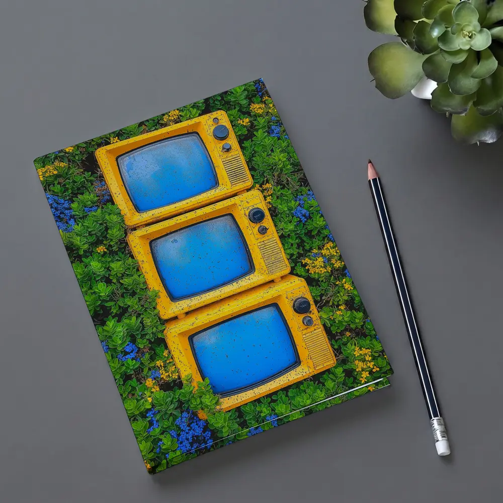 Yellow Retro TVs Stacked Among Wildflowers – Notebooks