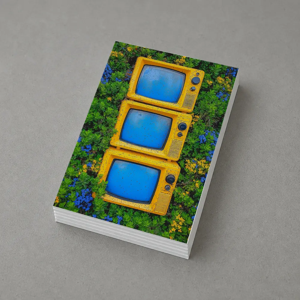 Yellow Retro TVs Stacked Among Wildflowers – Postcards