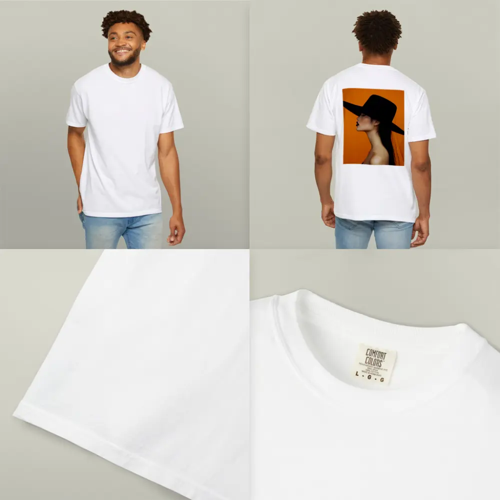 Woman Black Hat Orange Background Fashion Portrait – T-Shirts