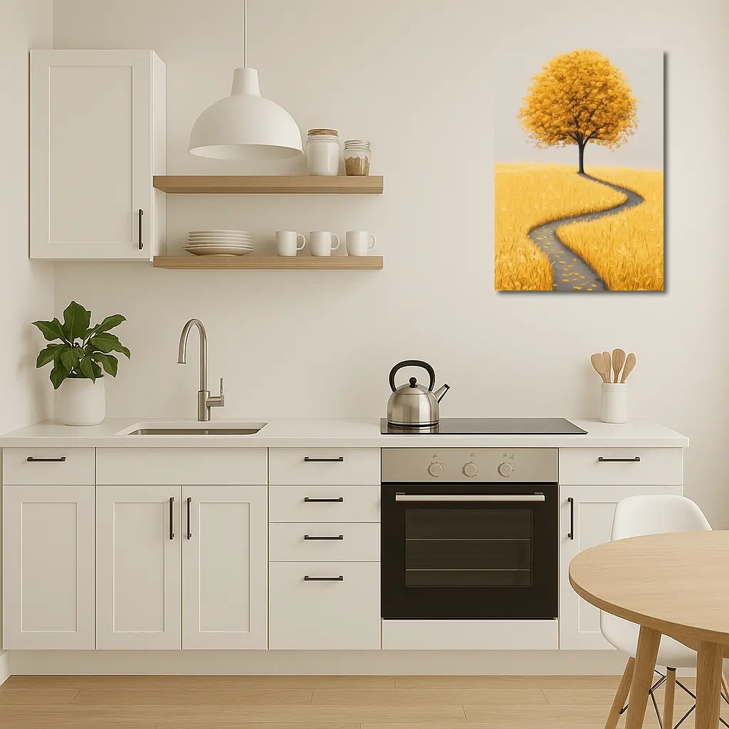 Golden Tree Winding Path Yellow Field – Wall Art