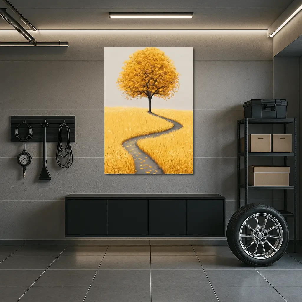Golden Tree Winding Path Yellow Field – Wall Art