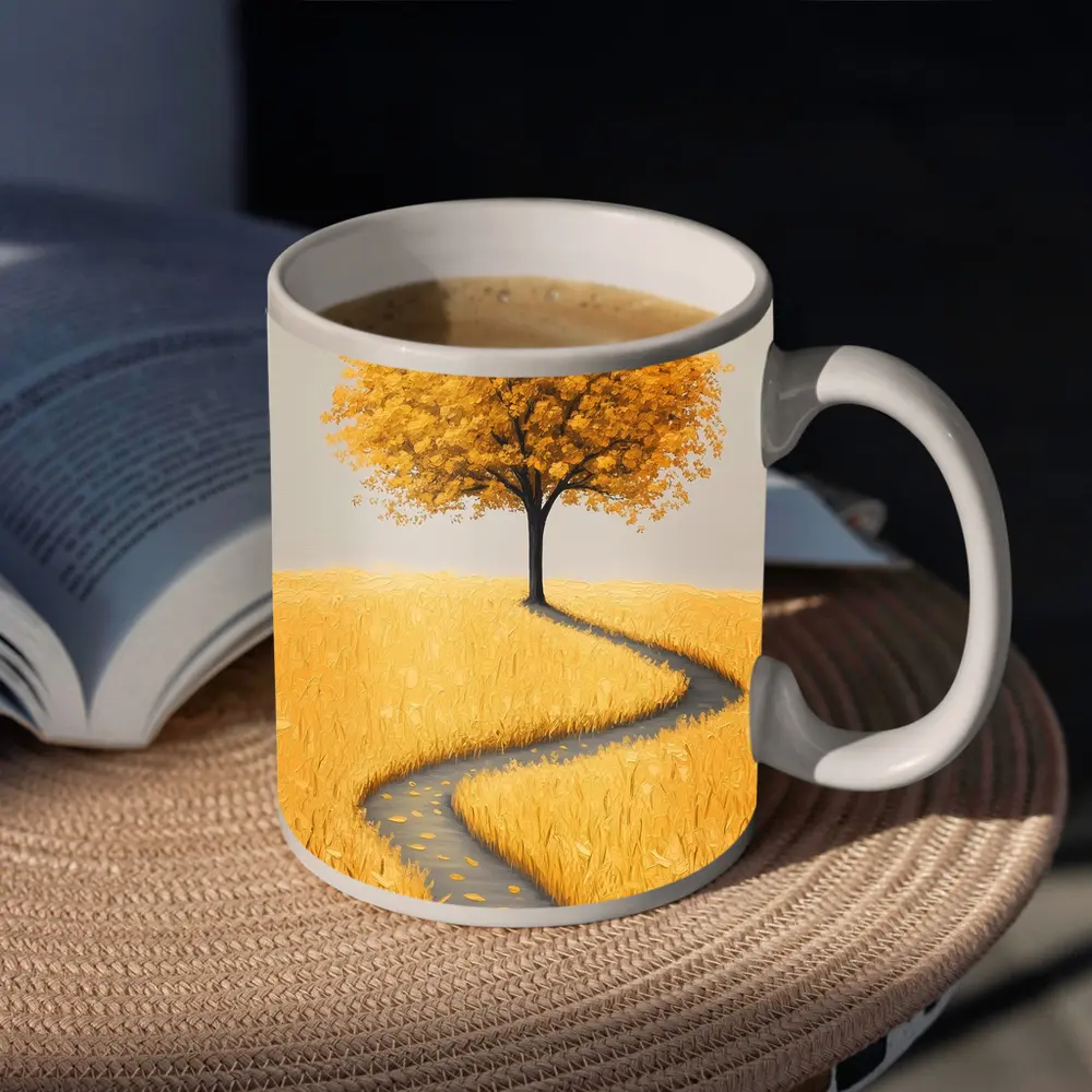 Golden Tree Winding Path Yellow Field – Mugs