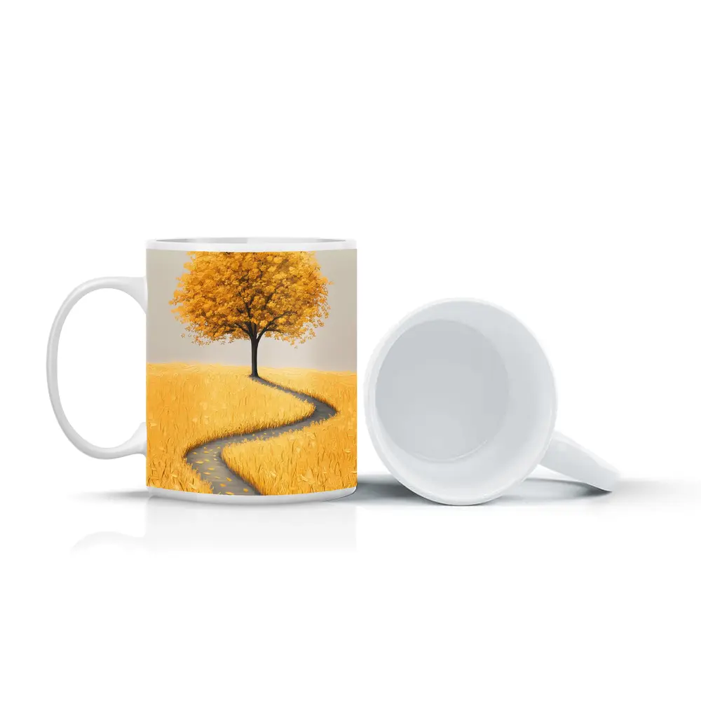 Golden Tree Winding Path Yellow Field – Mugs