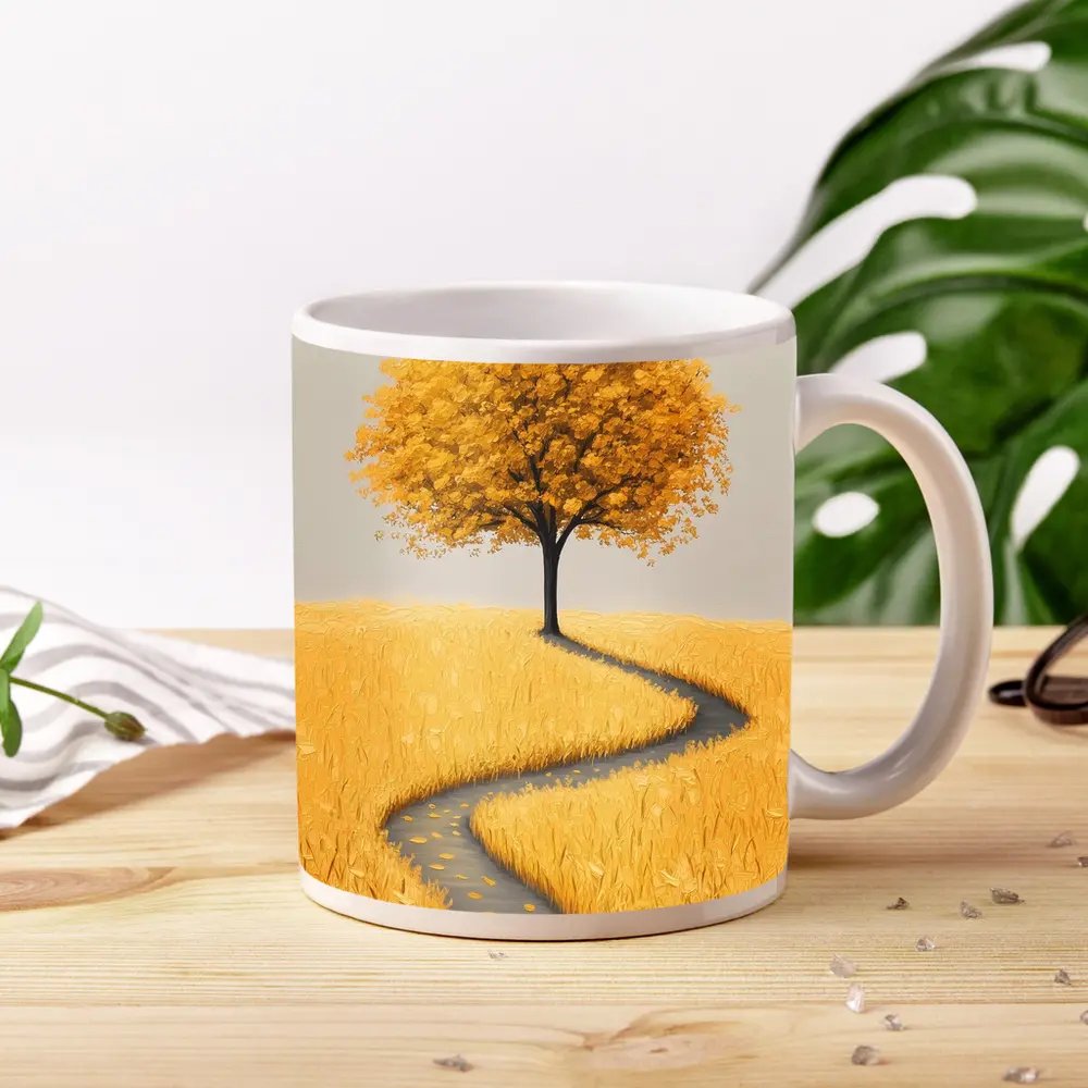 Golden Tree Winding Path Yellow Field – Mugs