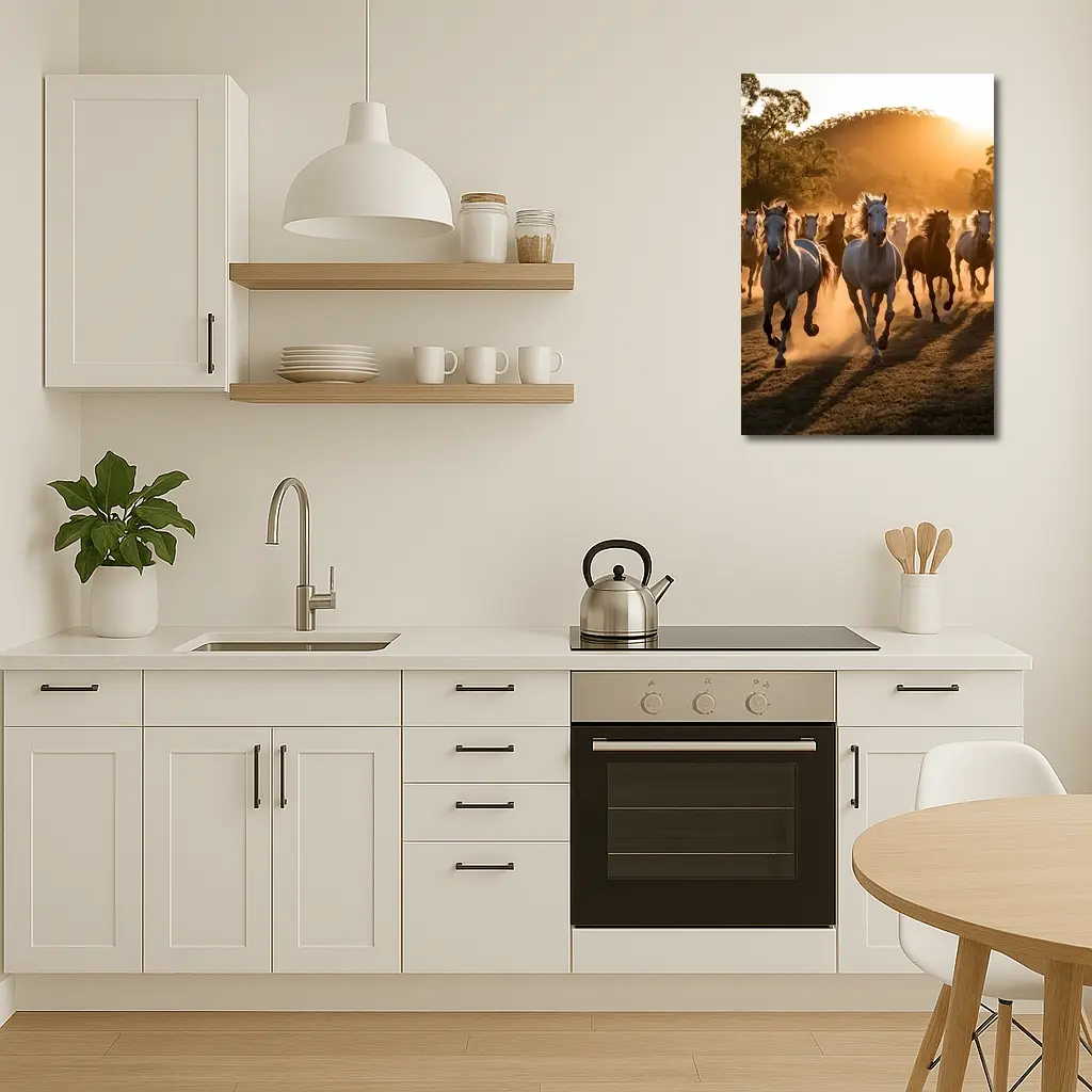 Wild Horses Running at Golden Sunset – Wall Art