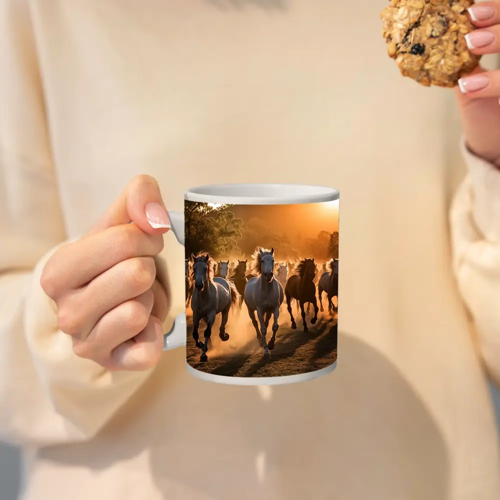 Wild Horses Running at Golden Sunset – Mugs
