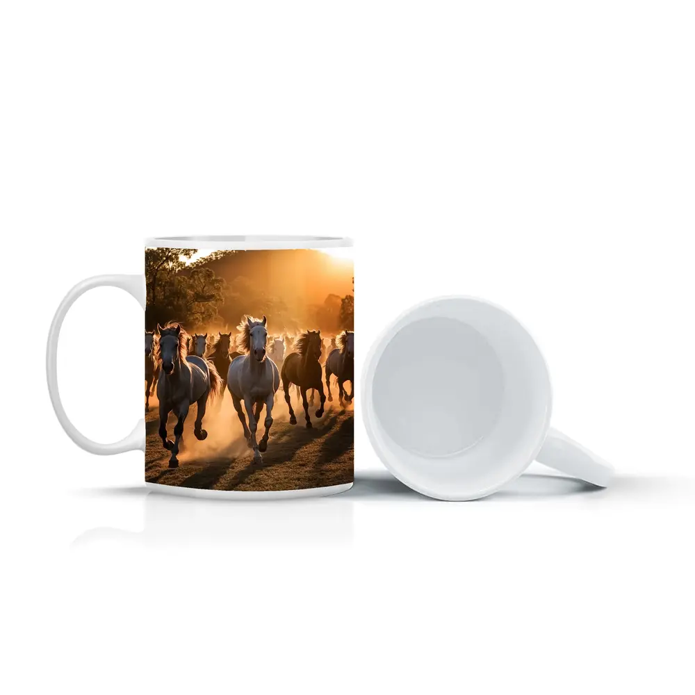 Wild Horses Running at Golden Sunset – Mugs