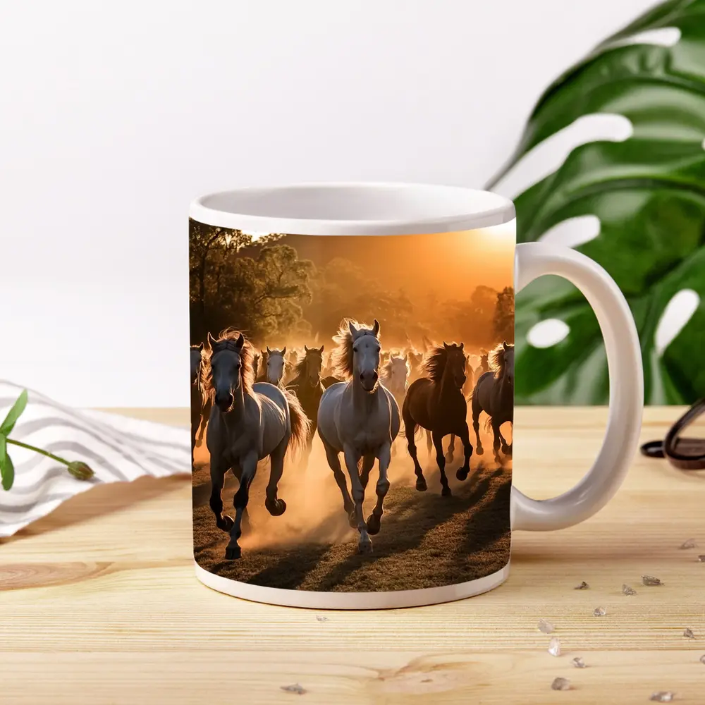 Wild Horses Running at Golden Sunset – Mugs