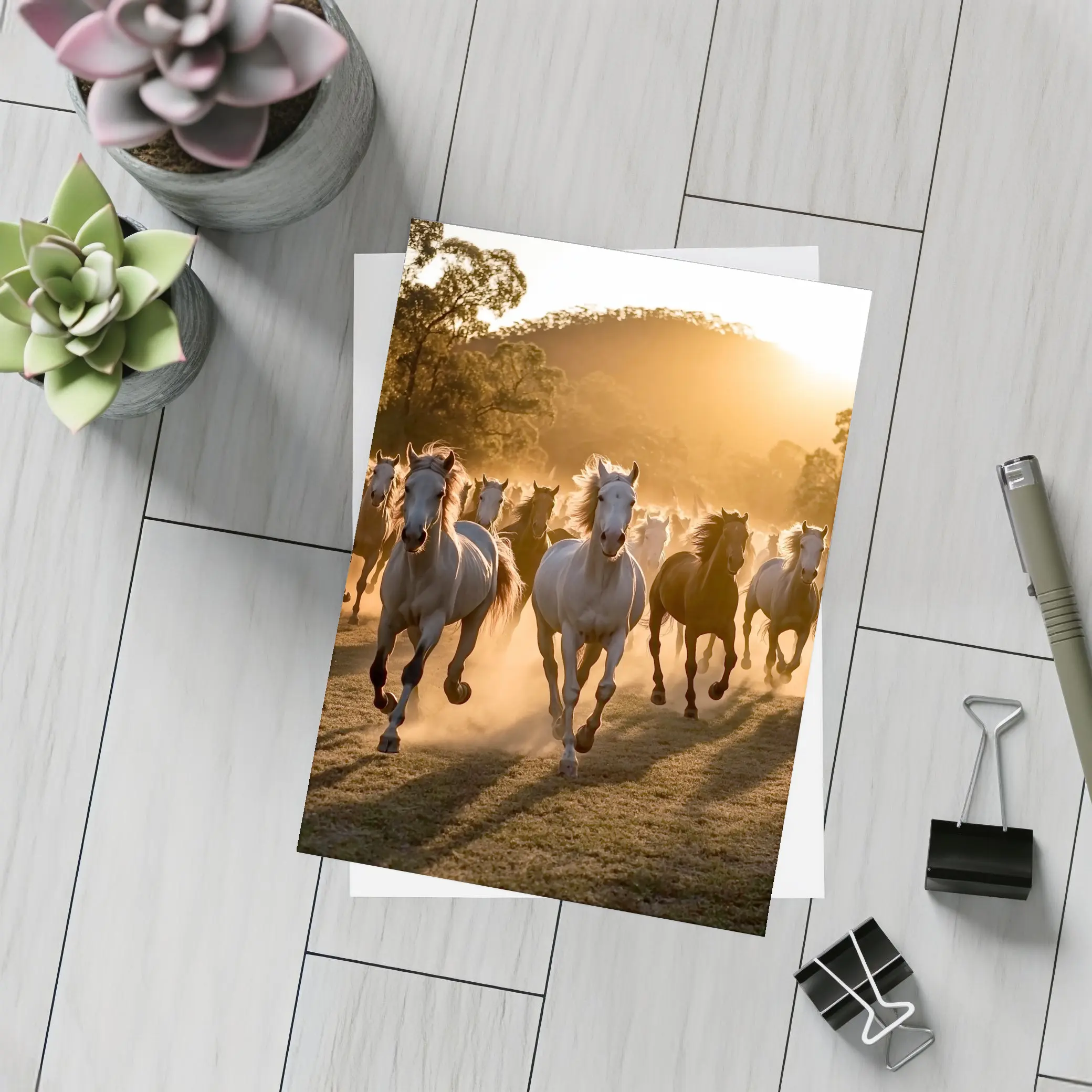 Wild Horses Running at Golden Sunset – Postcards