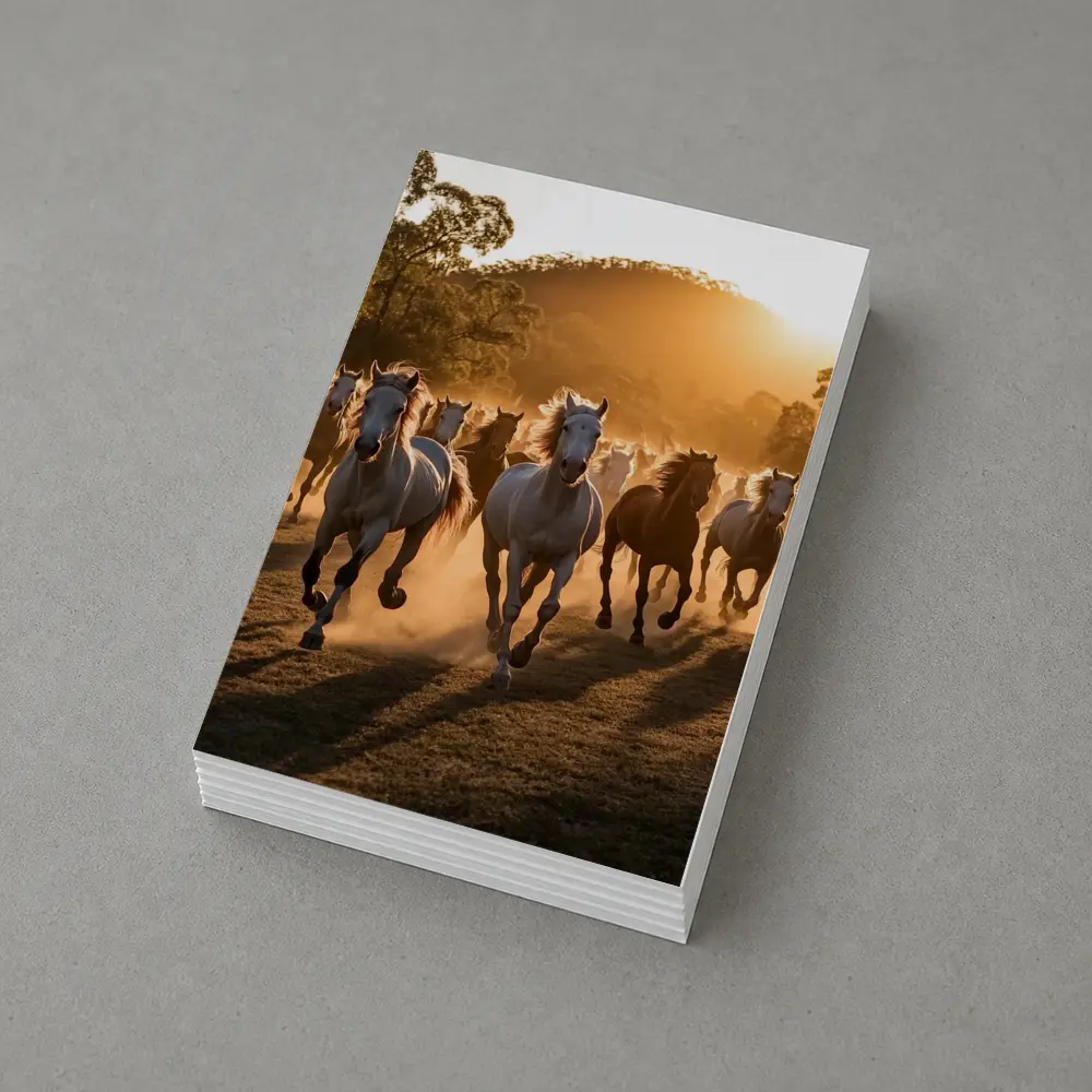 Wild Horses Running at Golden Sunset – Postcards