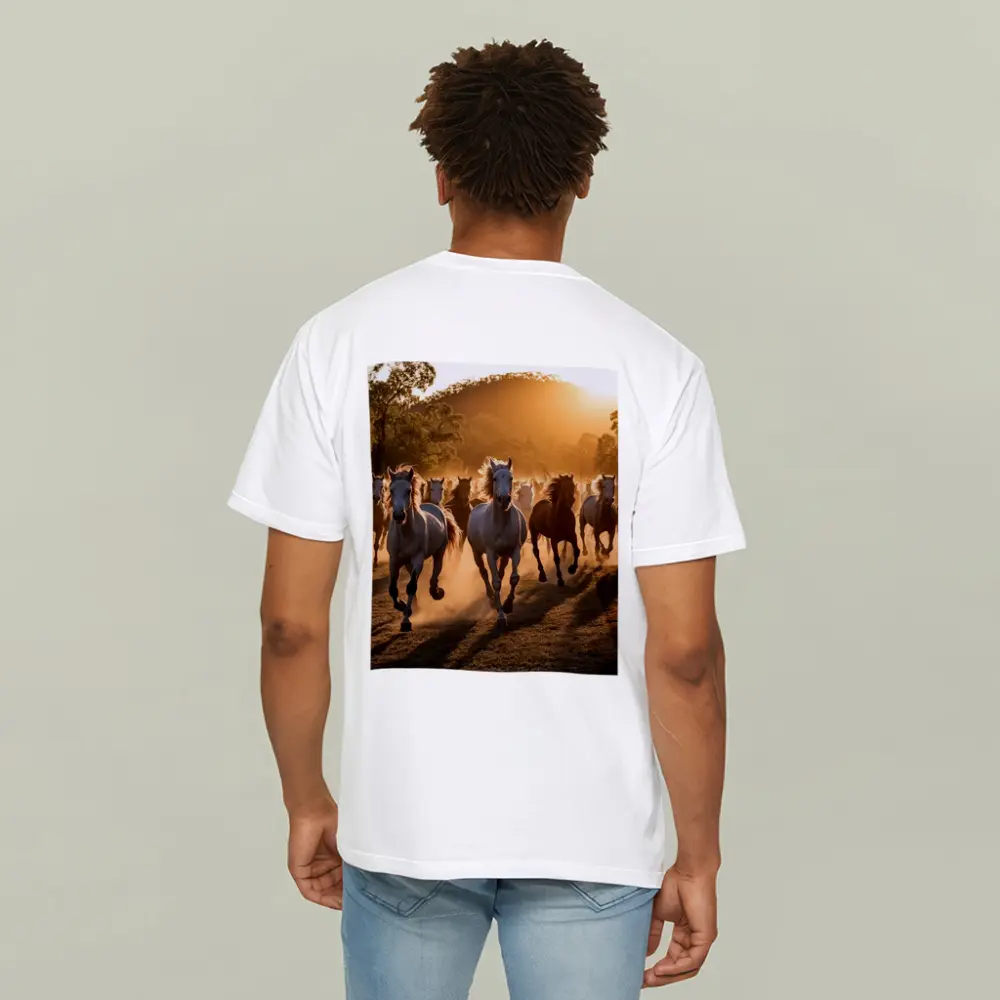 Wild Horses Running at Golden Sunset – T-Shirts