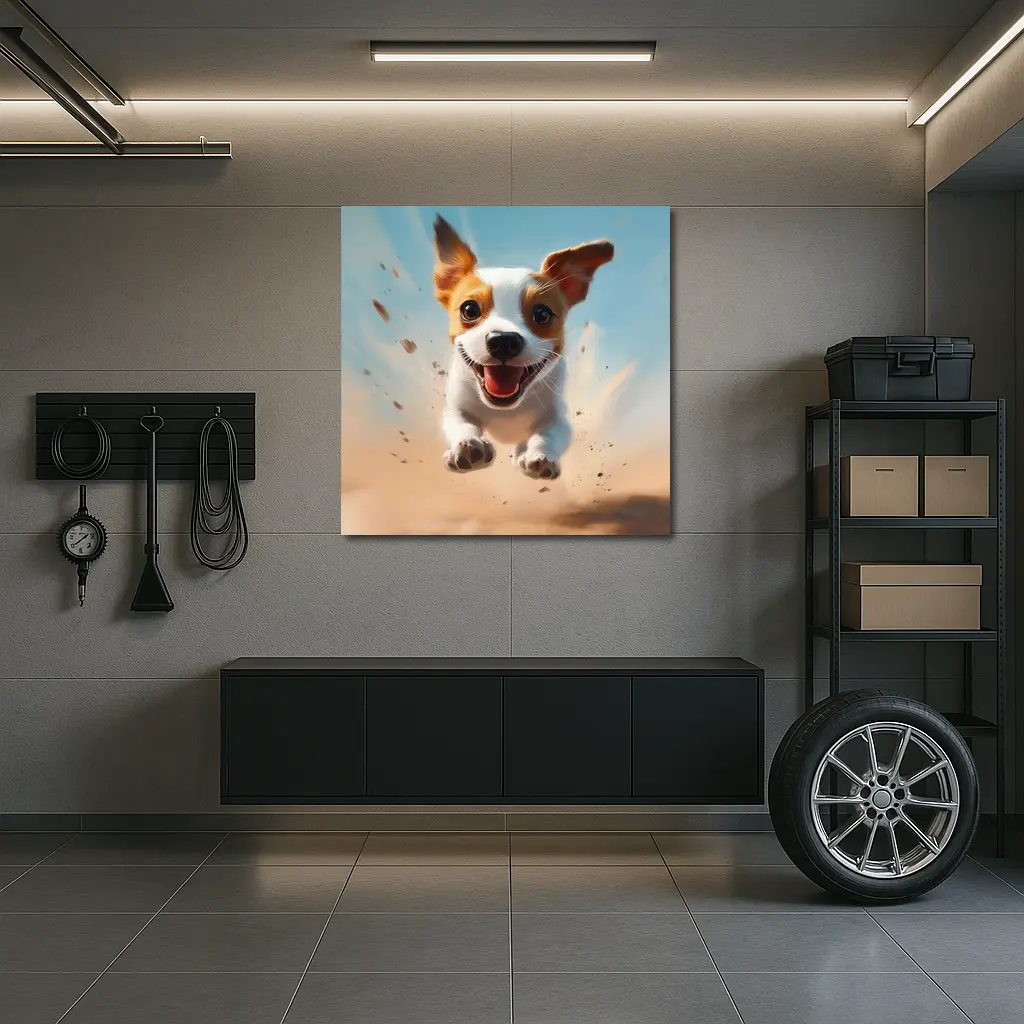 Jack Russell Puppy Running Sandy Blue Sky – Wall Art