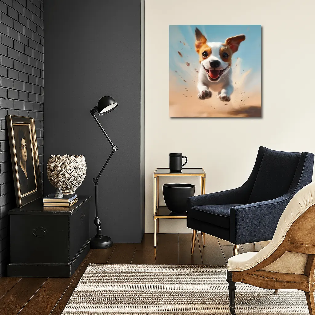 Jack Russell Puppy Running Sandy Blue Sky – Wall Art