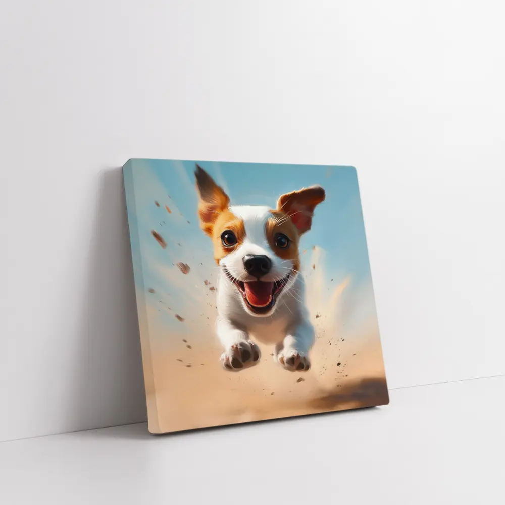 Jack Russell Puppy Running Sandy Blue Sky – Wall Art