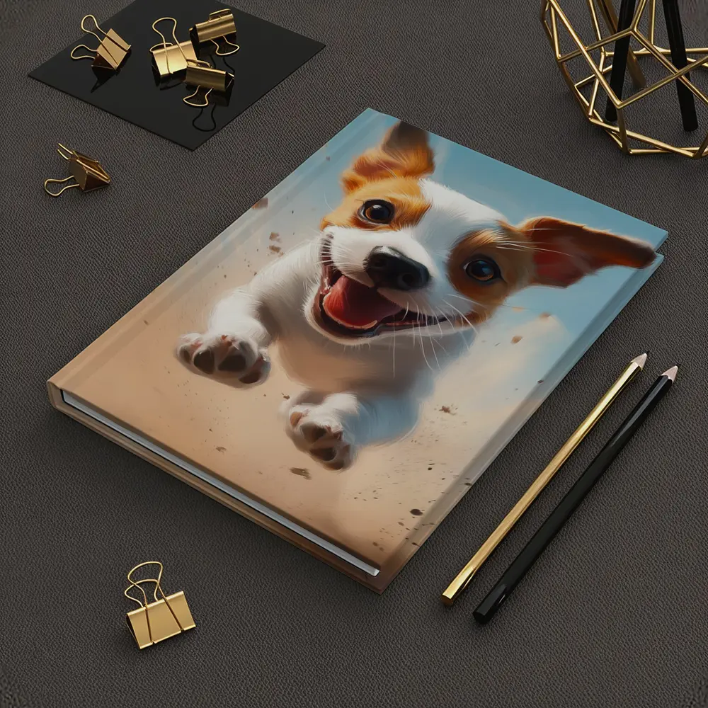 Jack Russell Puppy Running Sandy Blue Sky – Notebooks