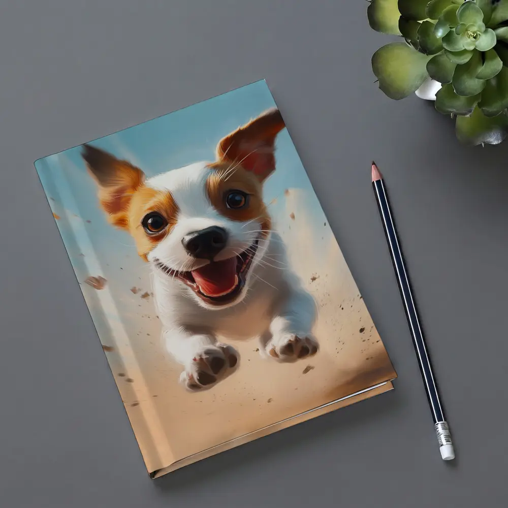 Jack Russell Puppy Running Sandy Blue Sky – Notebooks