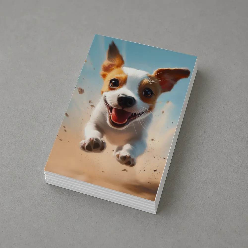 Jack Russell Puppy Running Sandy Blue Sky – Postcards
