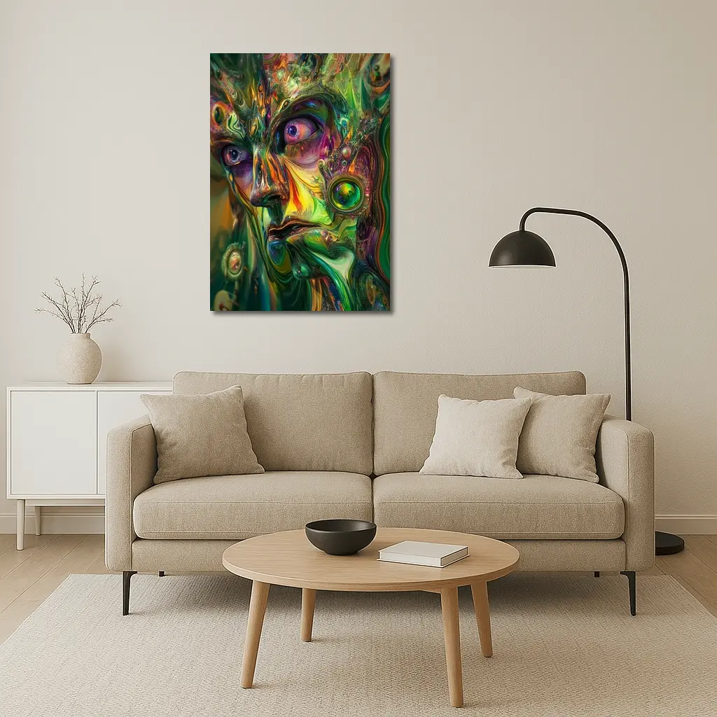 Psychedelic Abstract Face Green Swirling Art – Wall Art