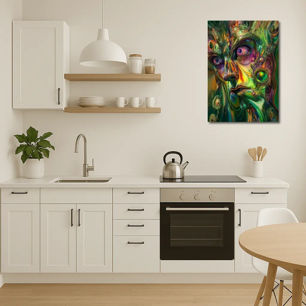 Psychedelic Abstract Face Green Swirling Art – Wall Art