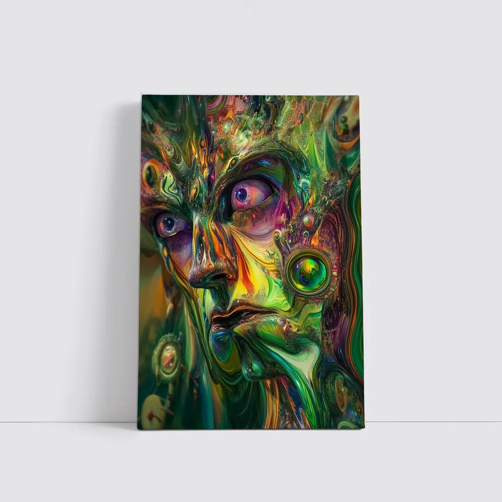 Psychedelic Abstract Face Green Swirling Art – Wall Art
