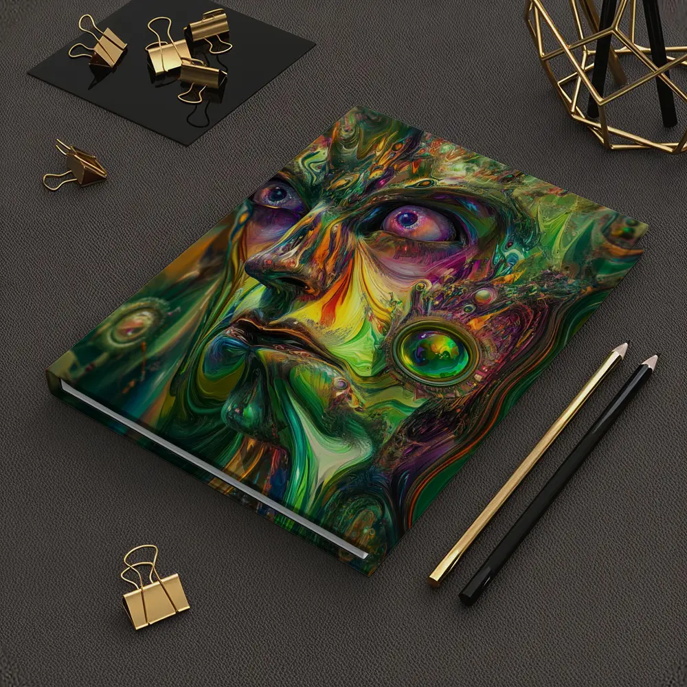 Psychedelic Abstract Face Green Swirling Art – Notebooks