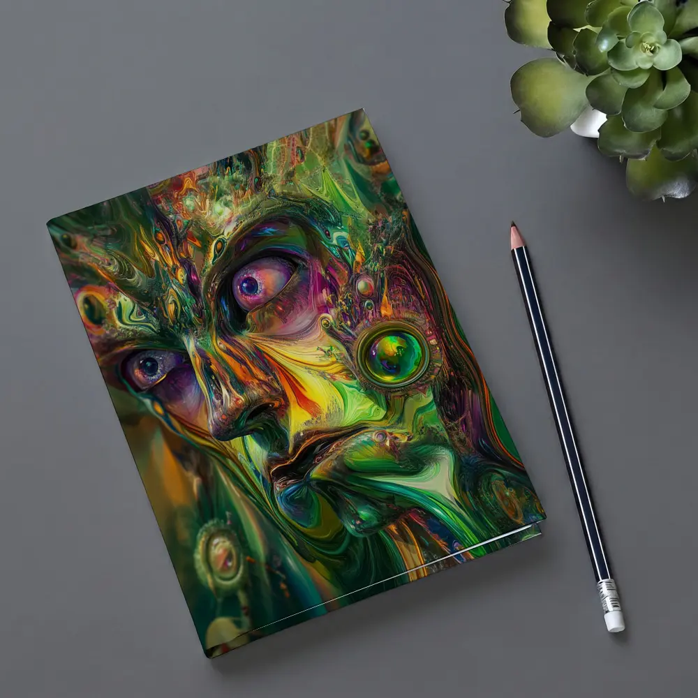 Psychedelic Abstract Face Green Swirling Art – Notebooks