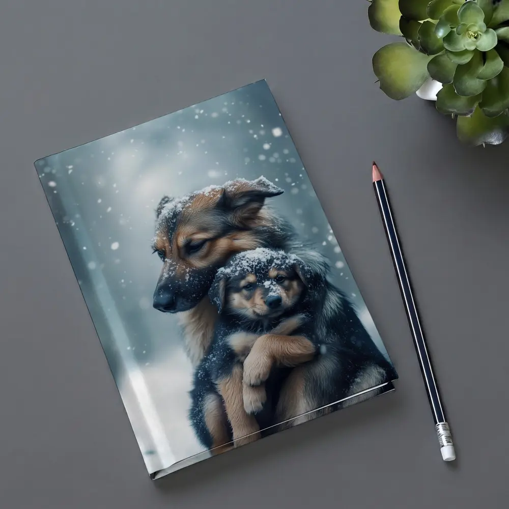 German Shepherd Hugging Puppy In Snow – Notebooks