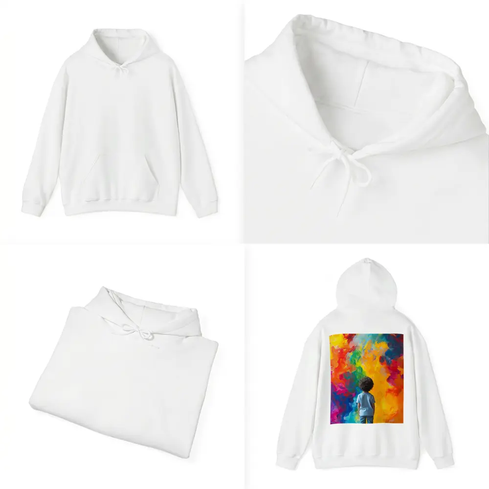 Child Standing Before Colorful Abstract Painting – Hoodies