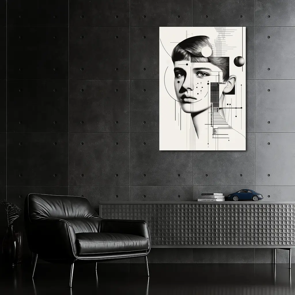 Abstract Woman Face Black White Geometric Art – Wall Art