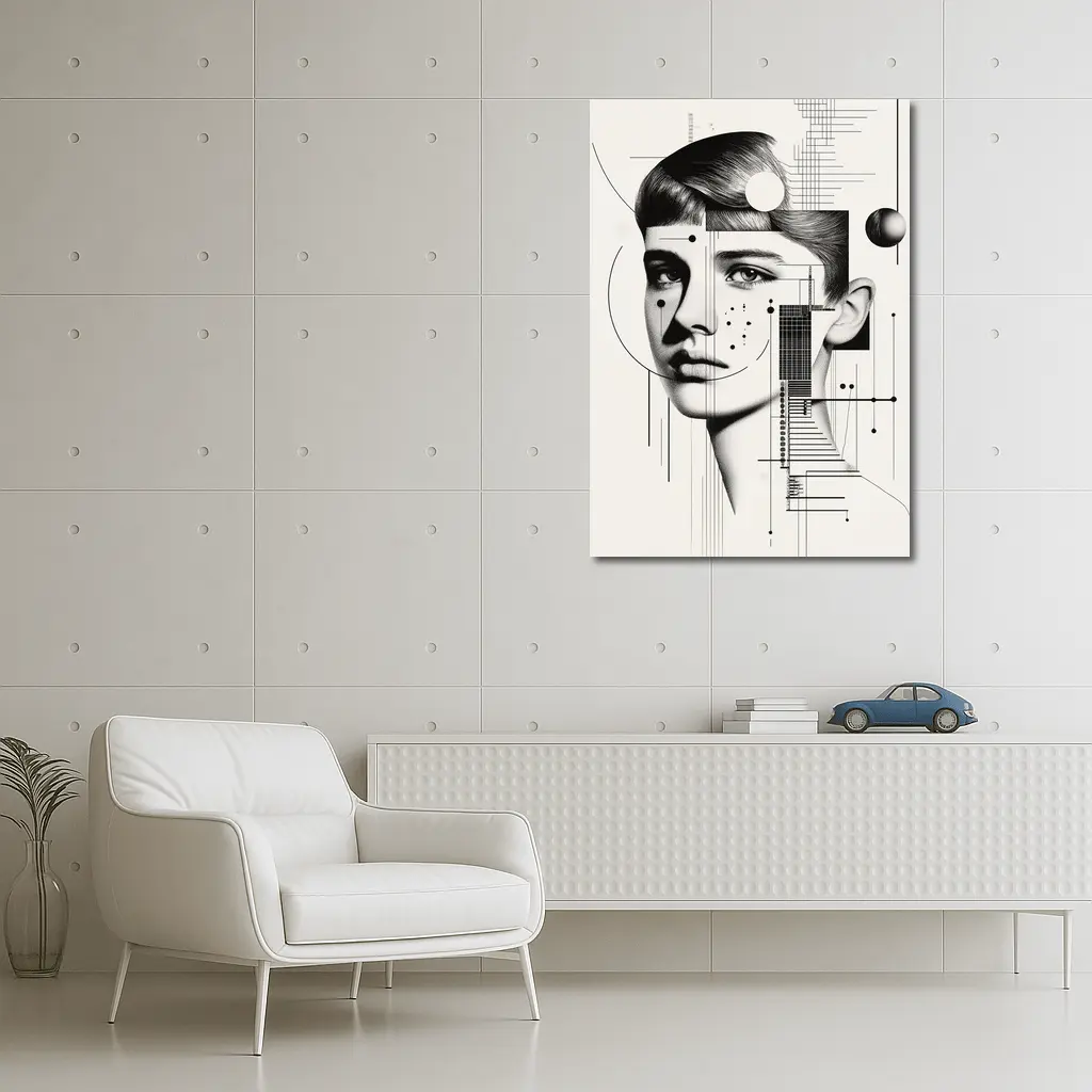 Abstract Woman Face Black White Geometric Art – Wall Art